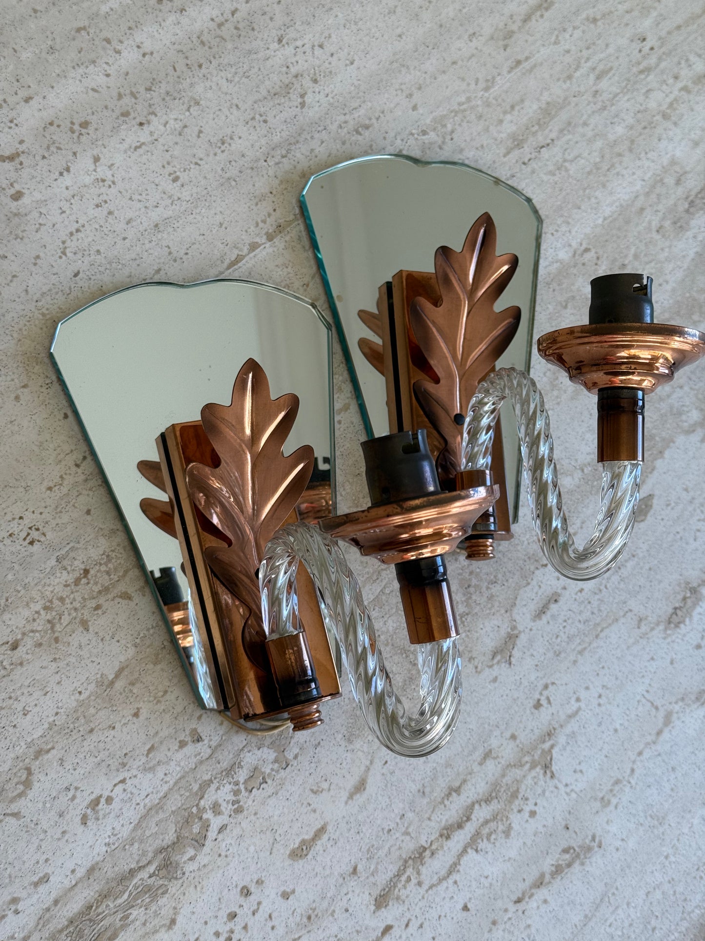 French Murano Glass and Copper Mirror Sconces 1940's (pair available)