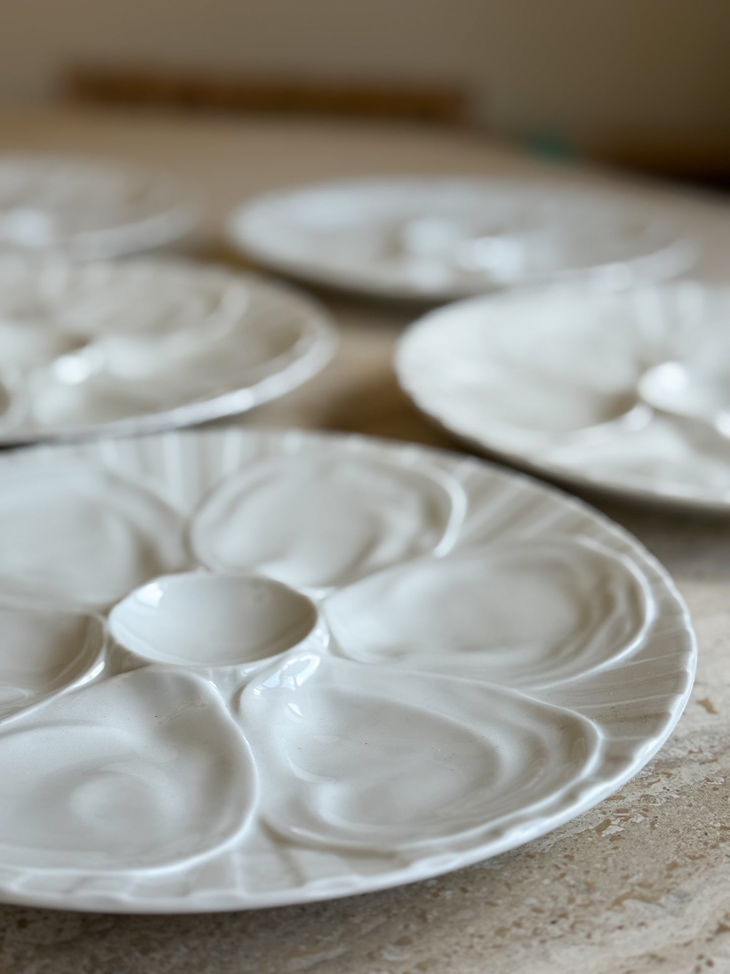 French White Majolica Oyster Plates Set