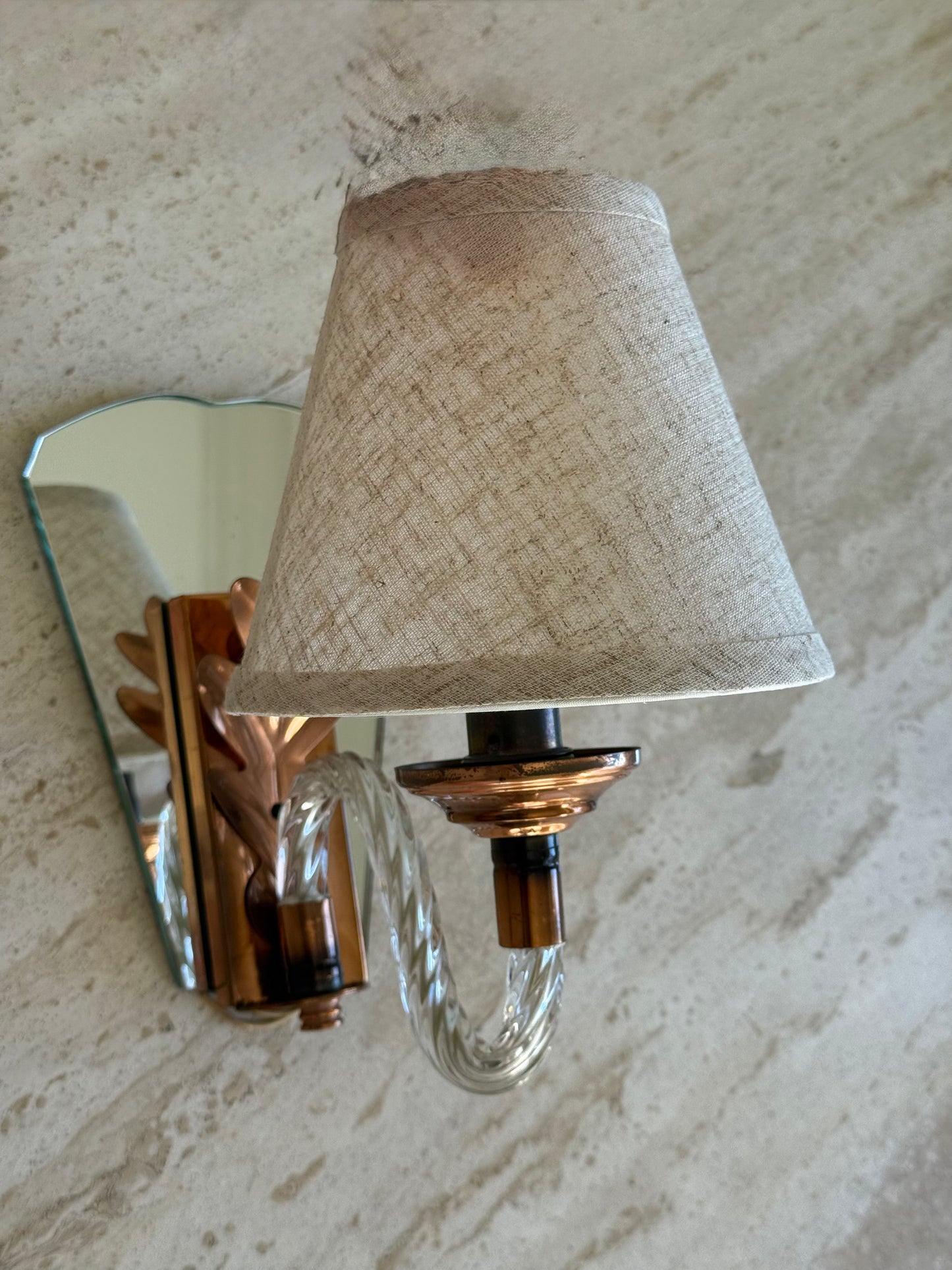 French Murano Glass and Copper Mirror Sconces 1940's (pair available)