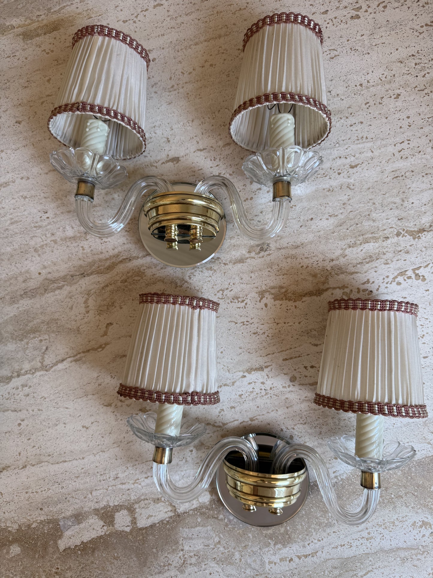 Pink and Cream Sconce with brass and mirror murano glass