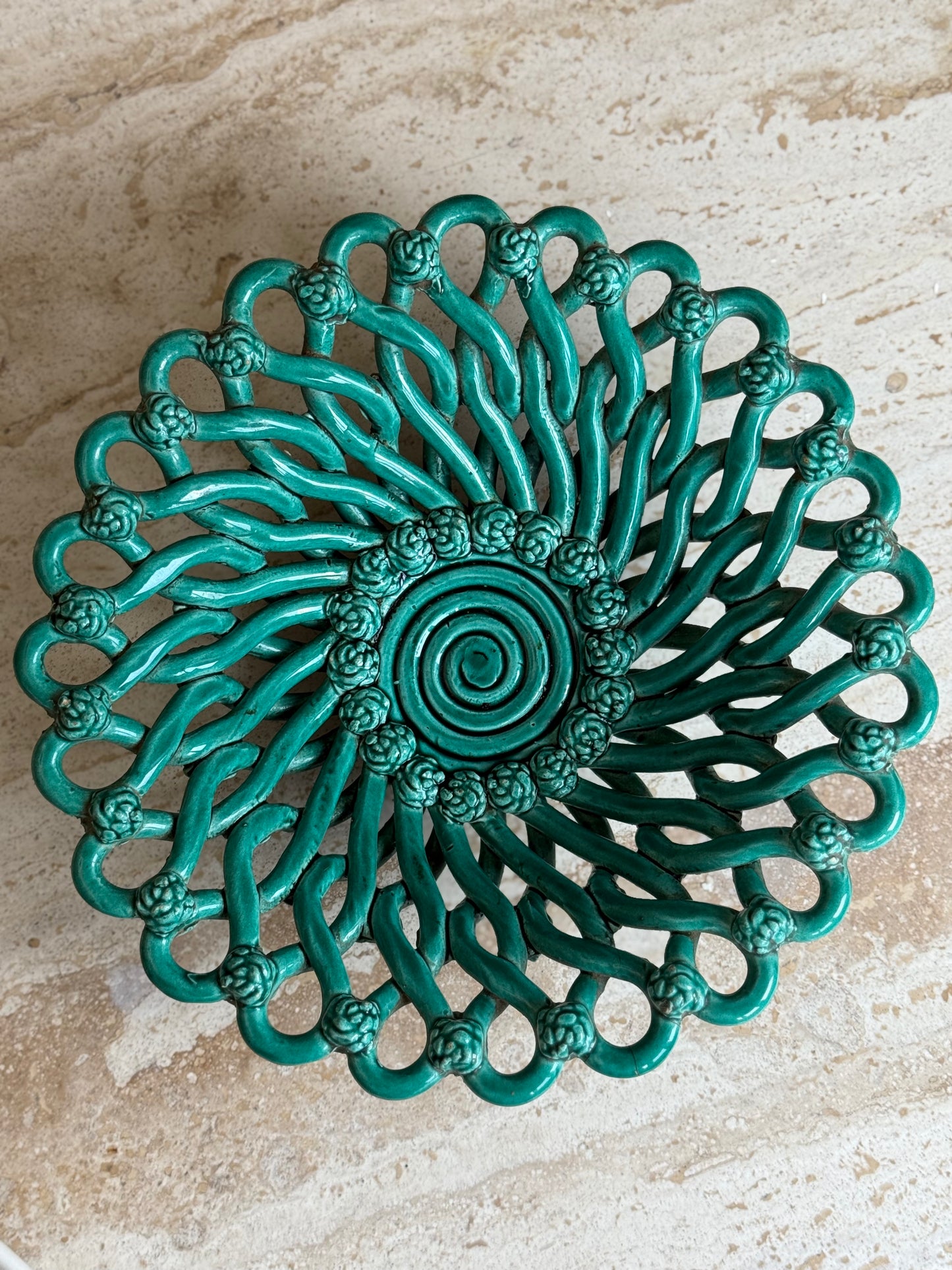 Basket weave French vintage round handmade ceramic dish