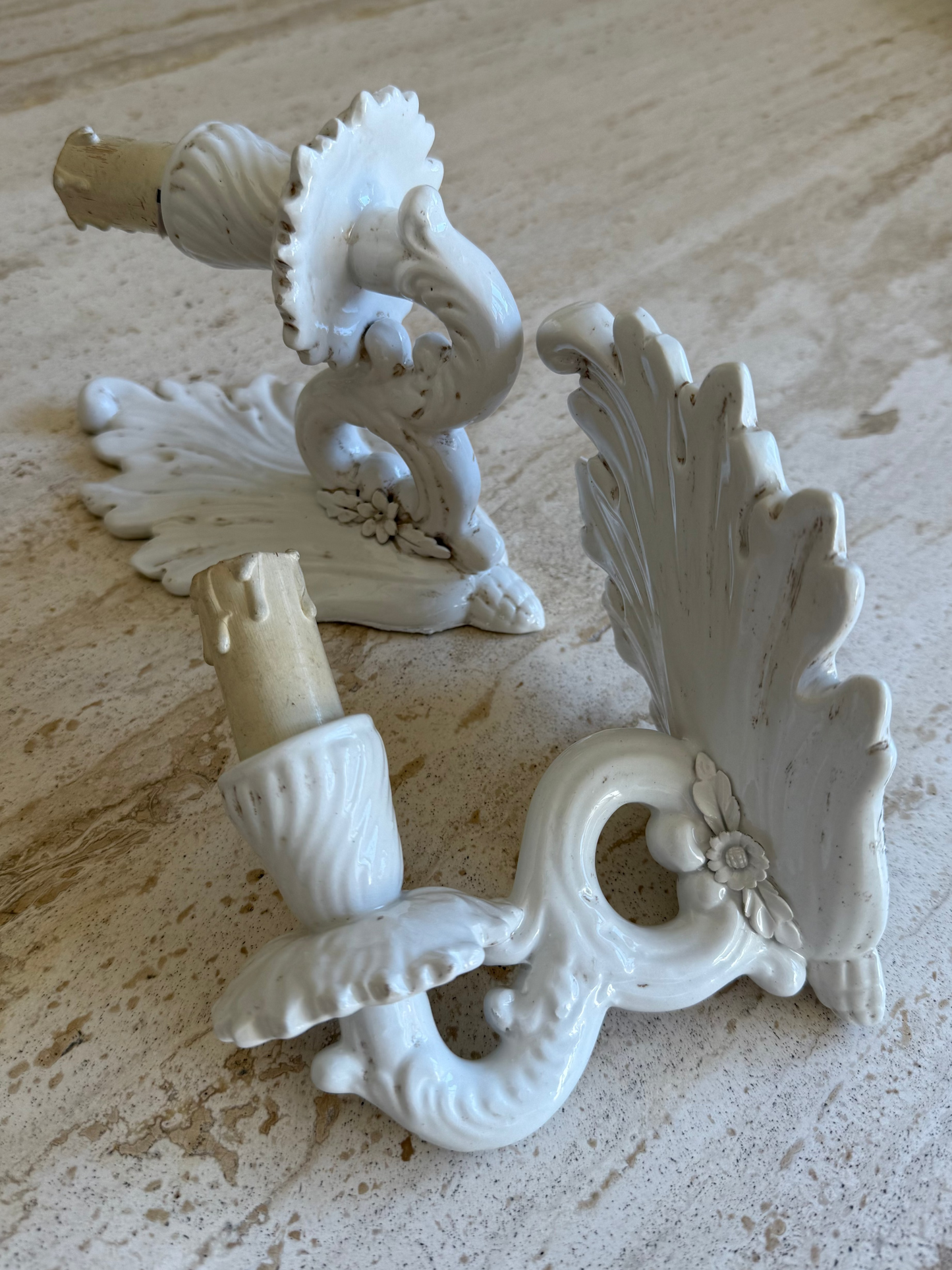 Antique candlestick and ceramic sconces Italian