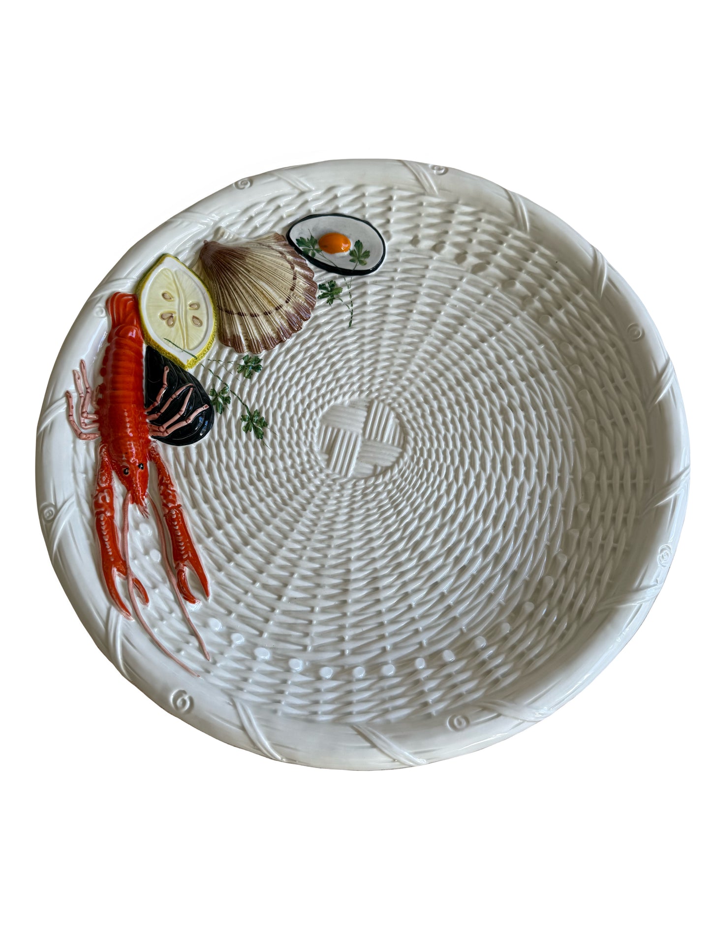 Majolica woven seafood plate large