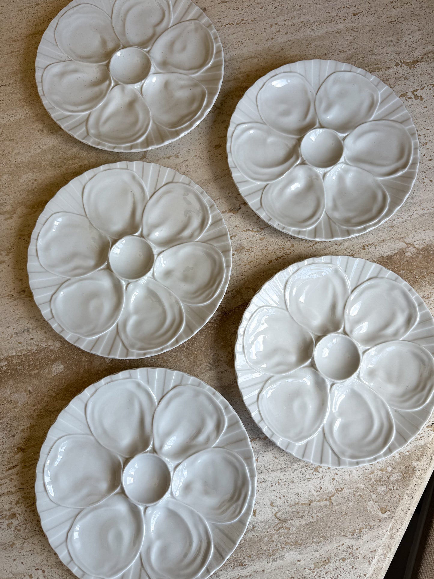 Set of Vintage French White Oyster Plates