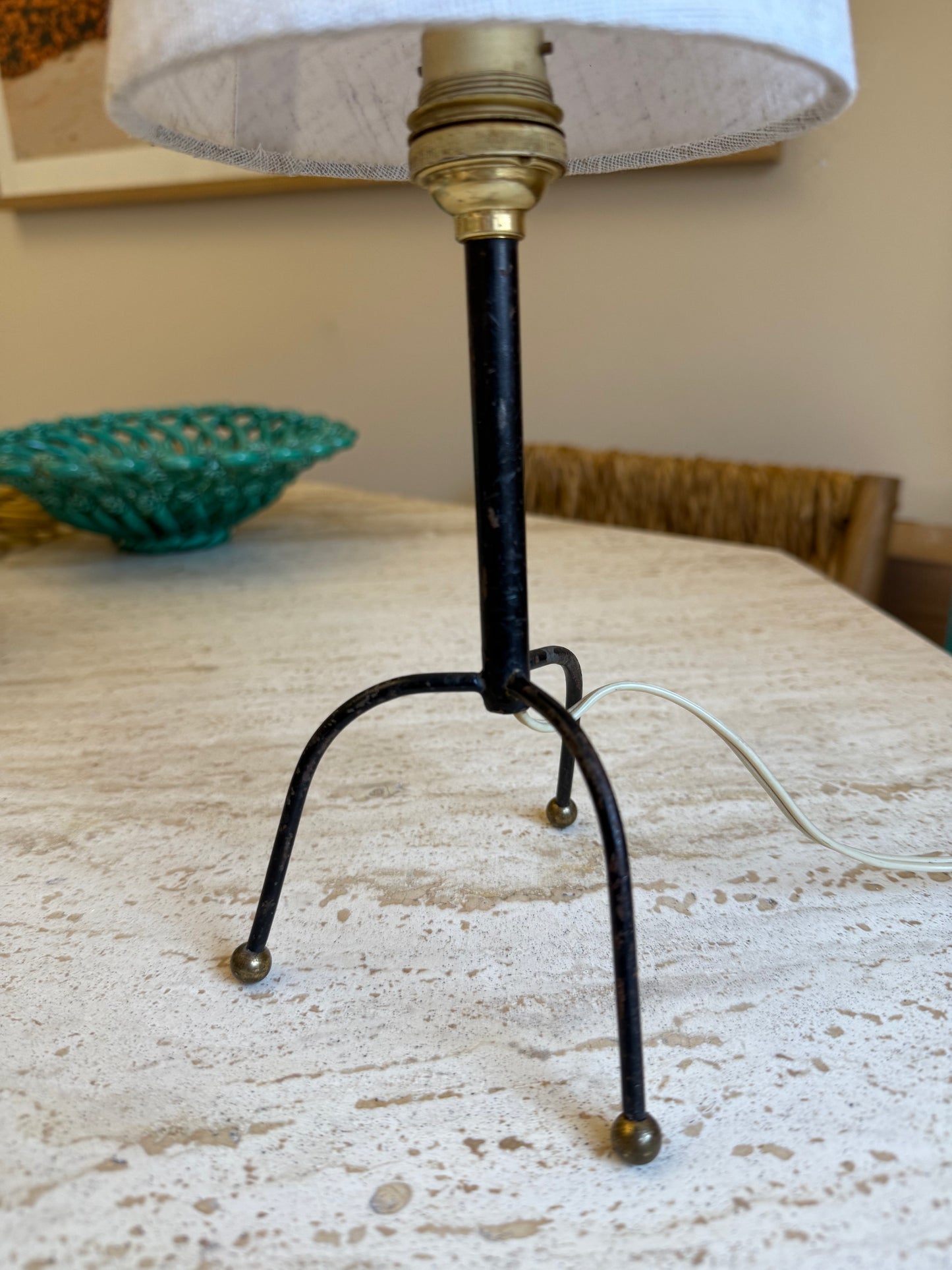 Mini iron and brass tripod lamp base france