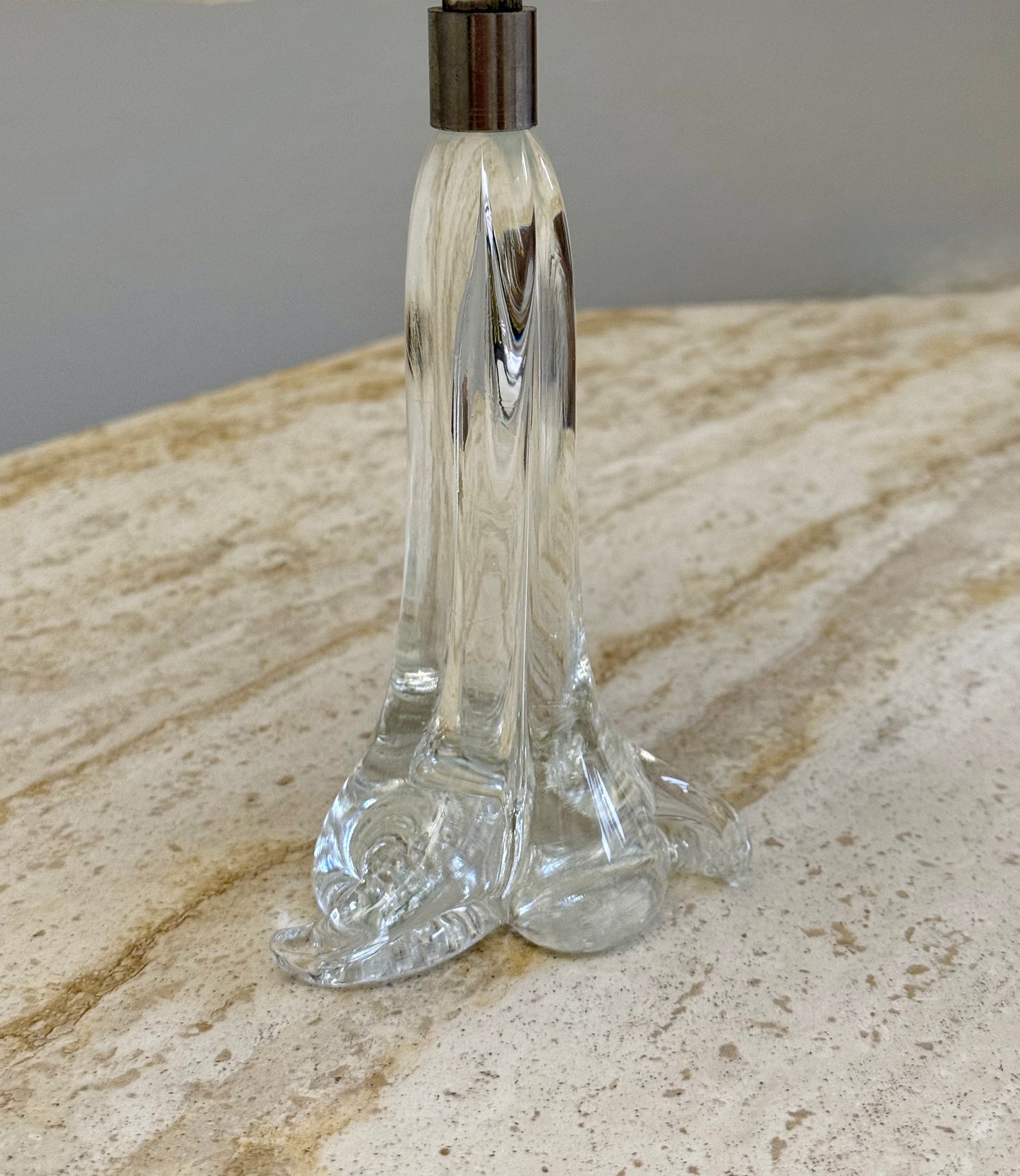 Close up detail of vintage crystal French lamp base