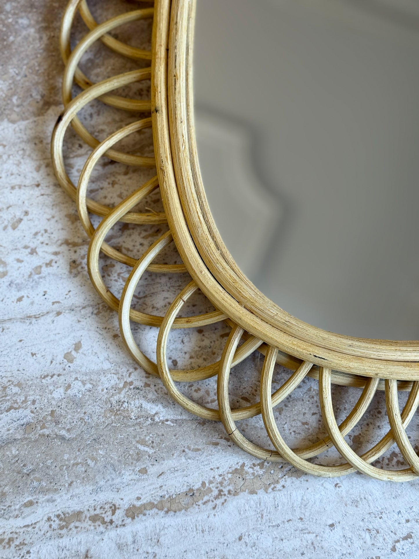 1960's Italian Bamboo Oval Mirror Bonacina