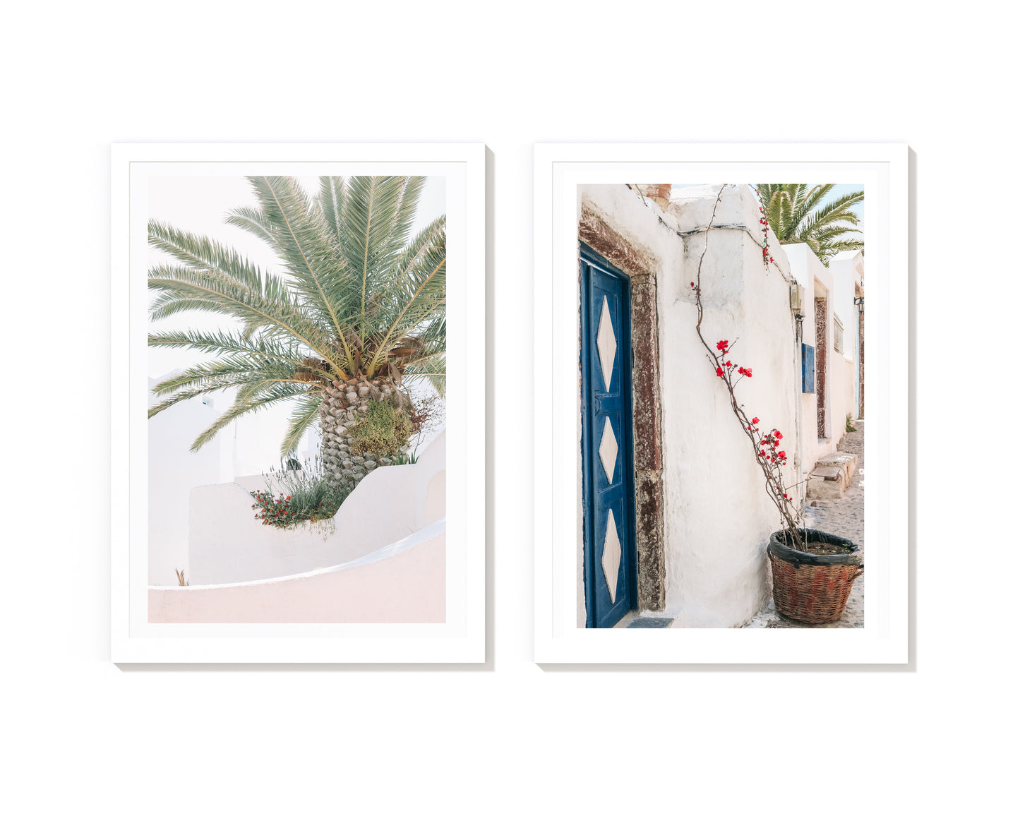 Greek Island Palm Print Pair - Mykonos Santorini Wall Art by Carla & Joel