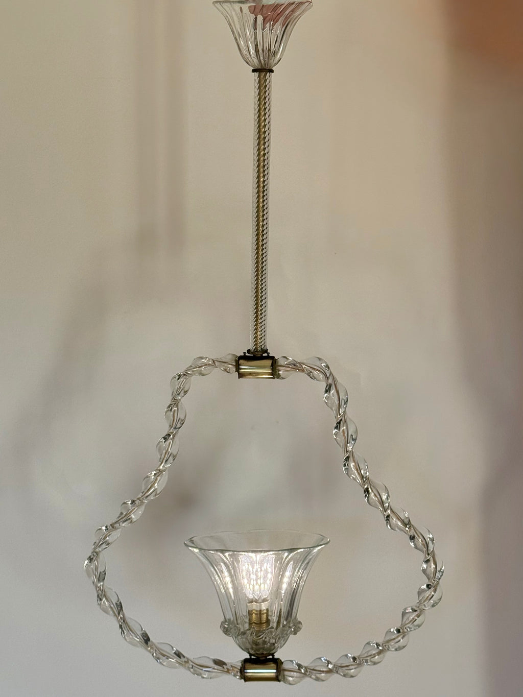 Vintage Barovier e Toso Twisted Murano Pendant Light