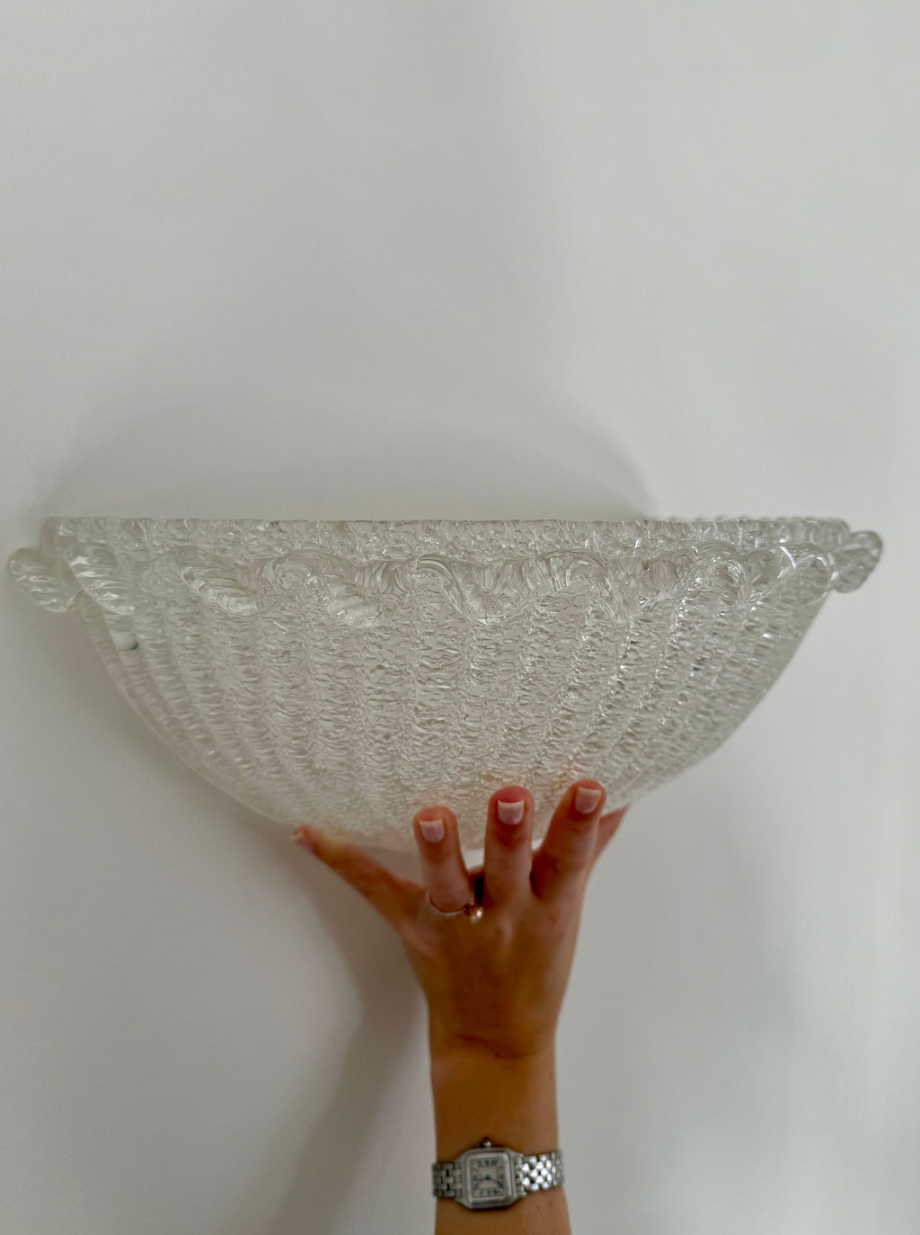 Wavy edge clear murano glass wall light barovier e toso rostrato 