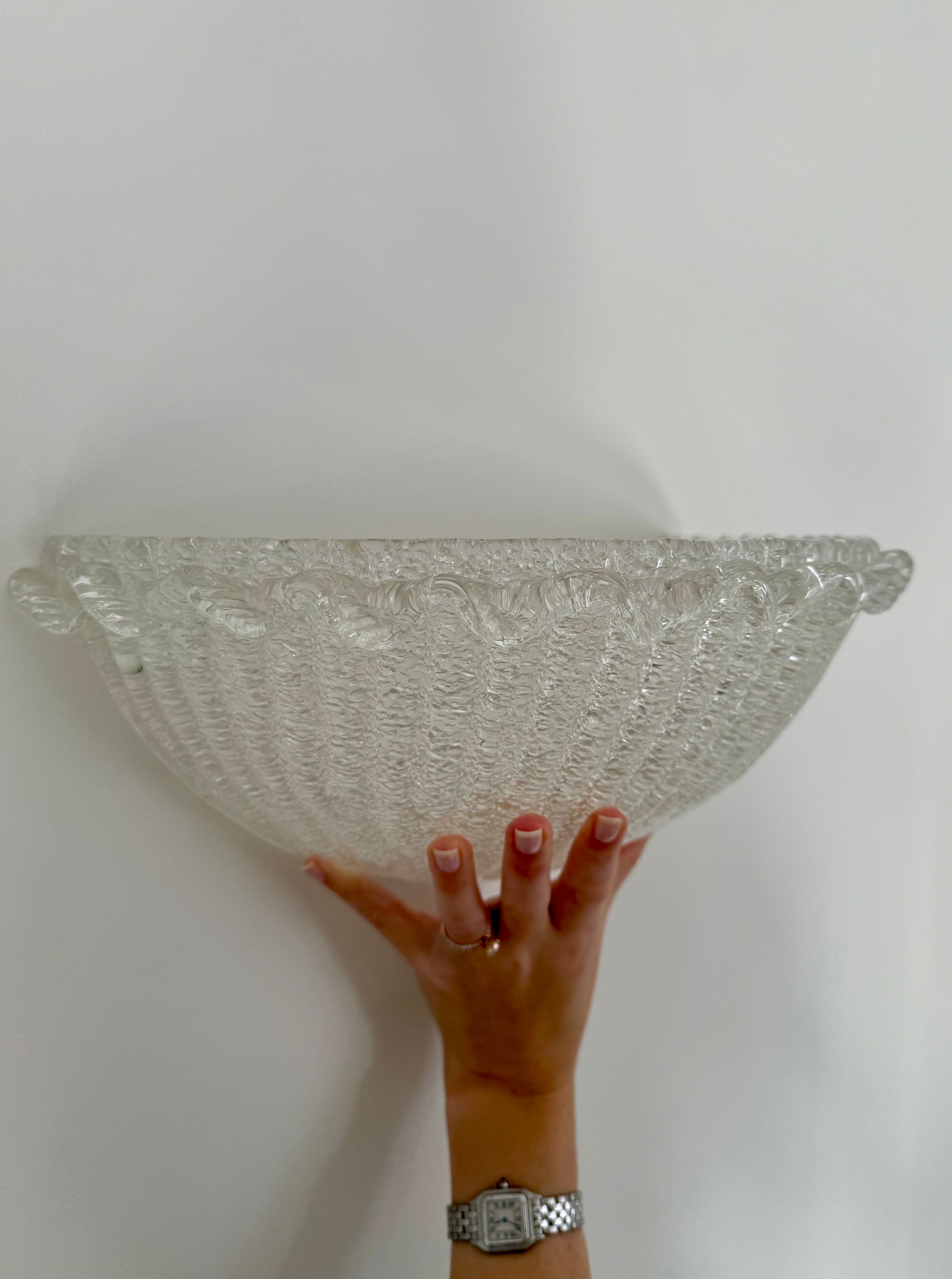 Wavy edge clear murano glass wall light barovier e toso rostrato 
