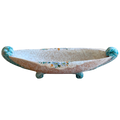 Hand painted italian oval dish with turquoise handles and feet, delicate flower design 
