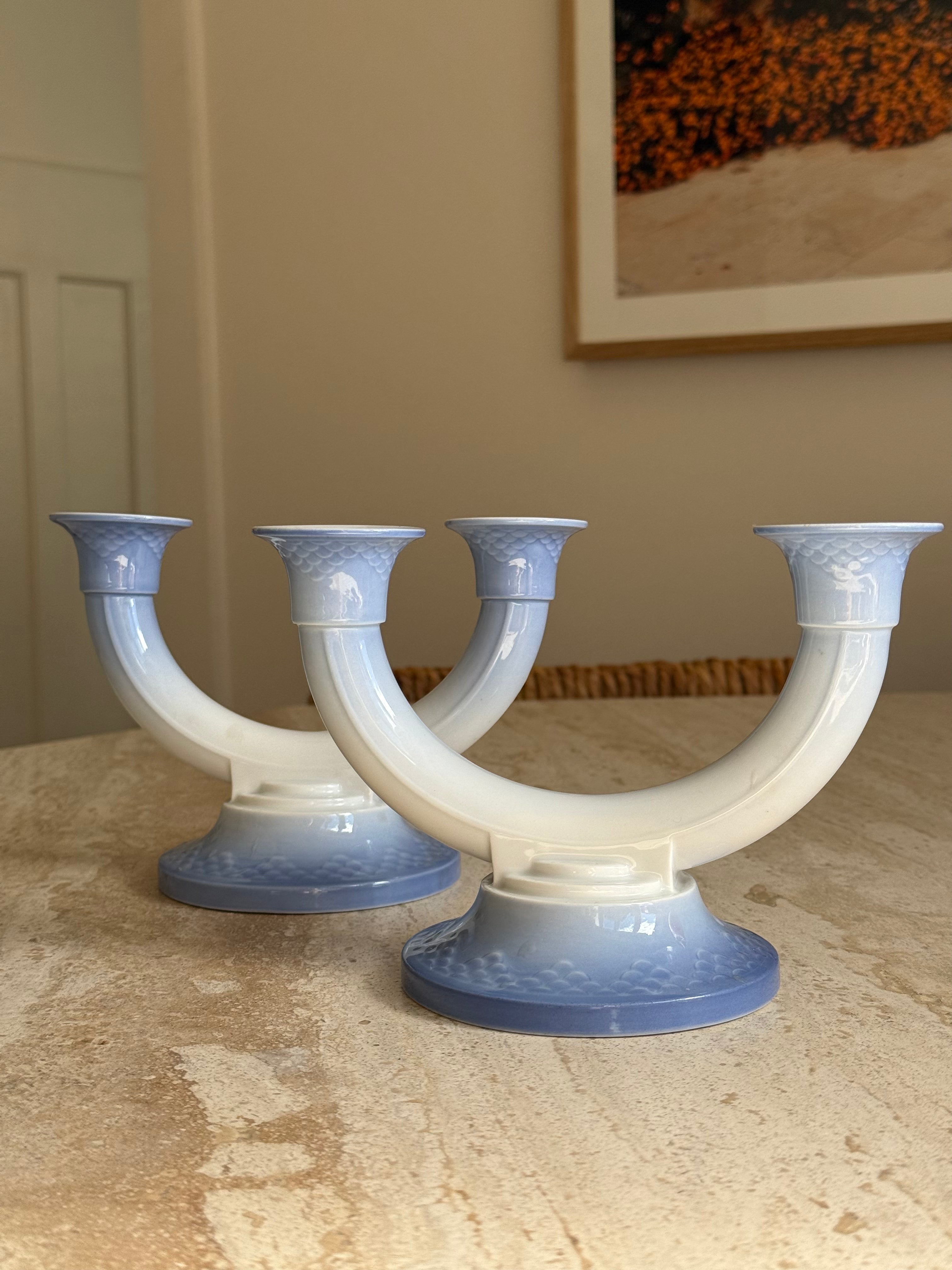 Bing & Grøndahl vintage double arm candle sticks scandinavian design pair