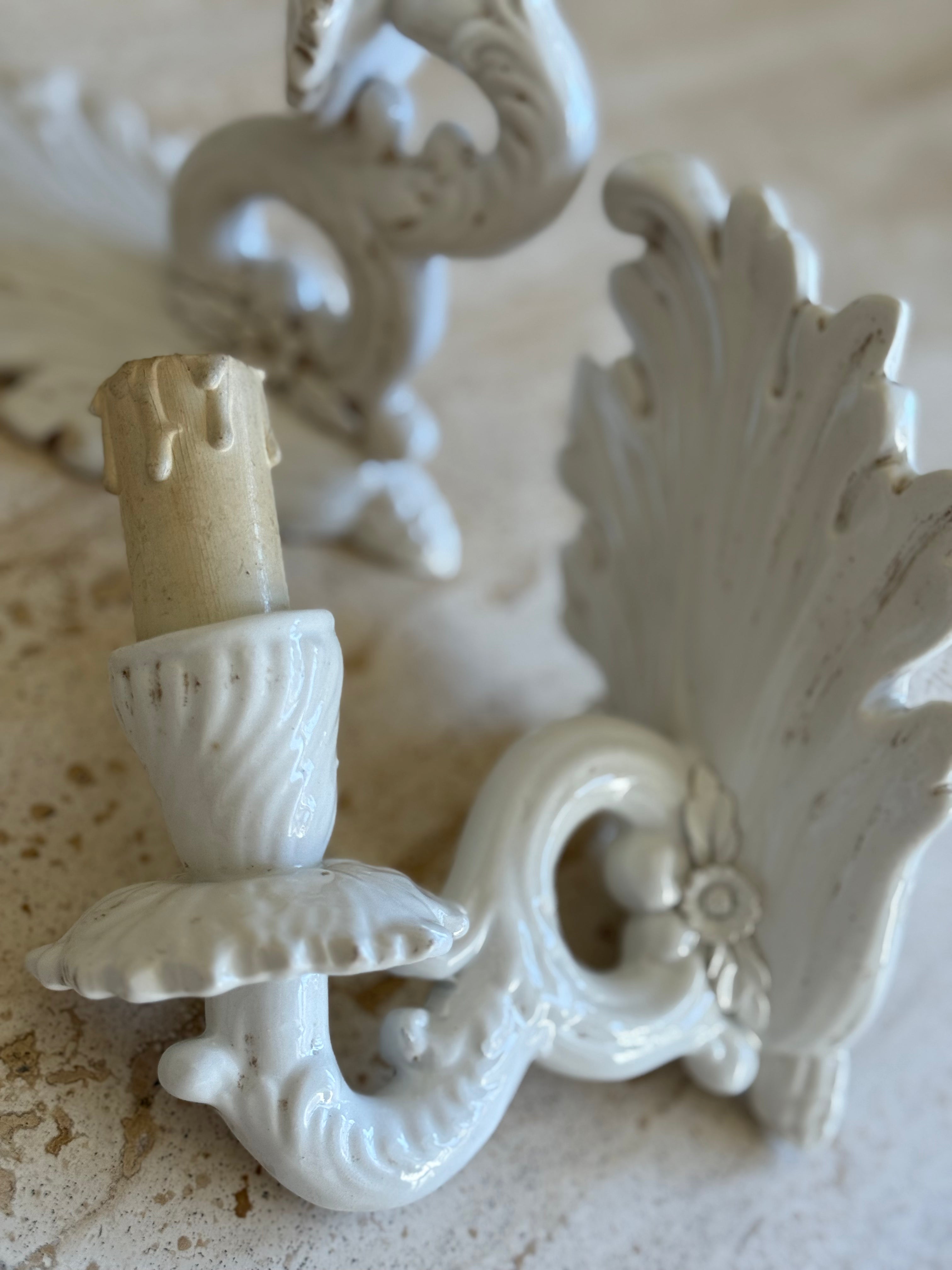 Porcelain sconces with flowers and candlesticks Italian Vintage 