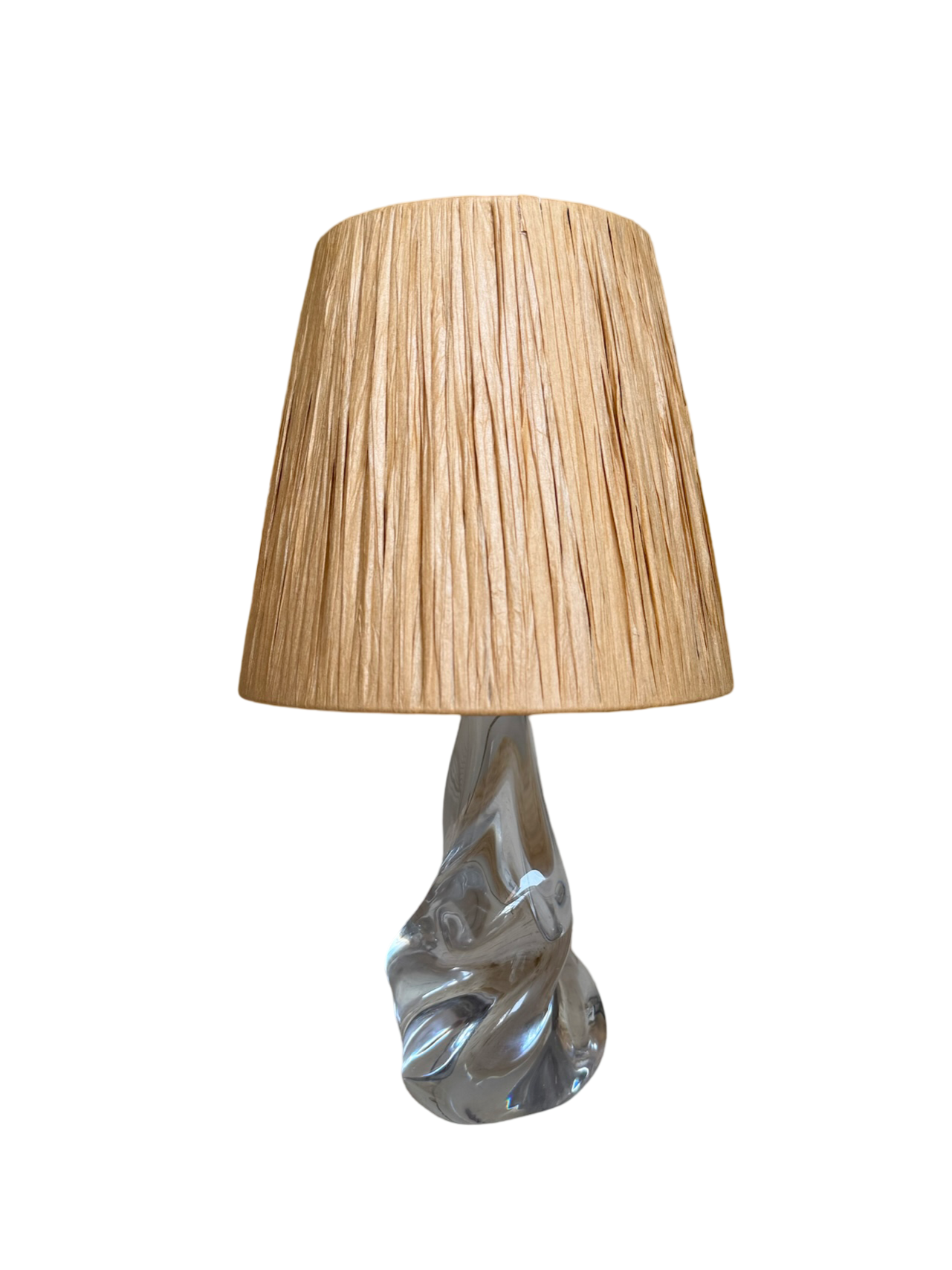 French 1960's Crystal Lamp with Raffia Shade