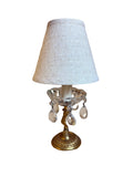 Small Vintage Crystal Chandelier Table Lamp with Linen Shade