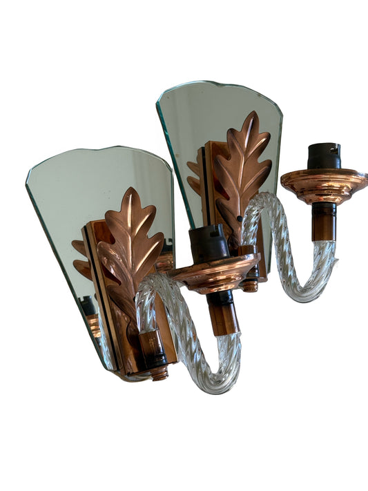 Decorative wall sconces with leaf design and mirror antique french