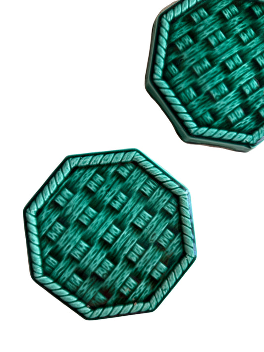 Vallauris style slip dish basketweave design
