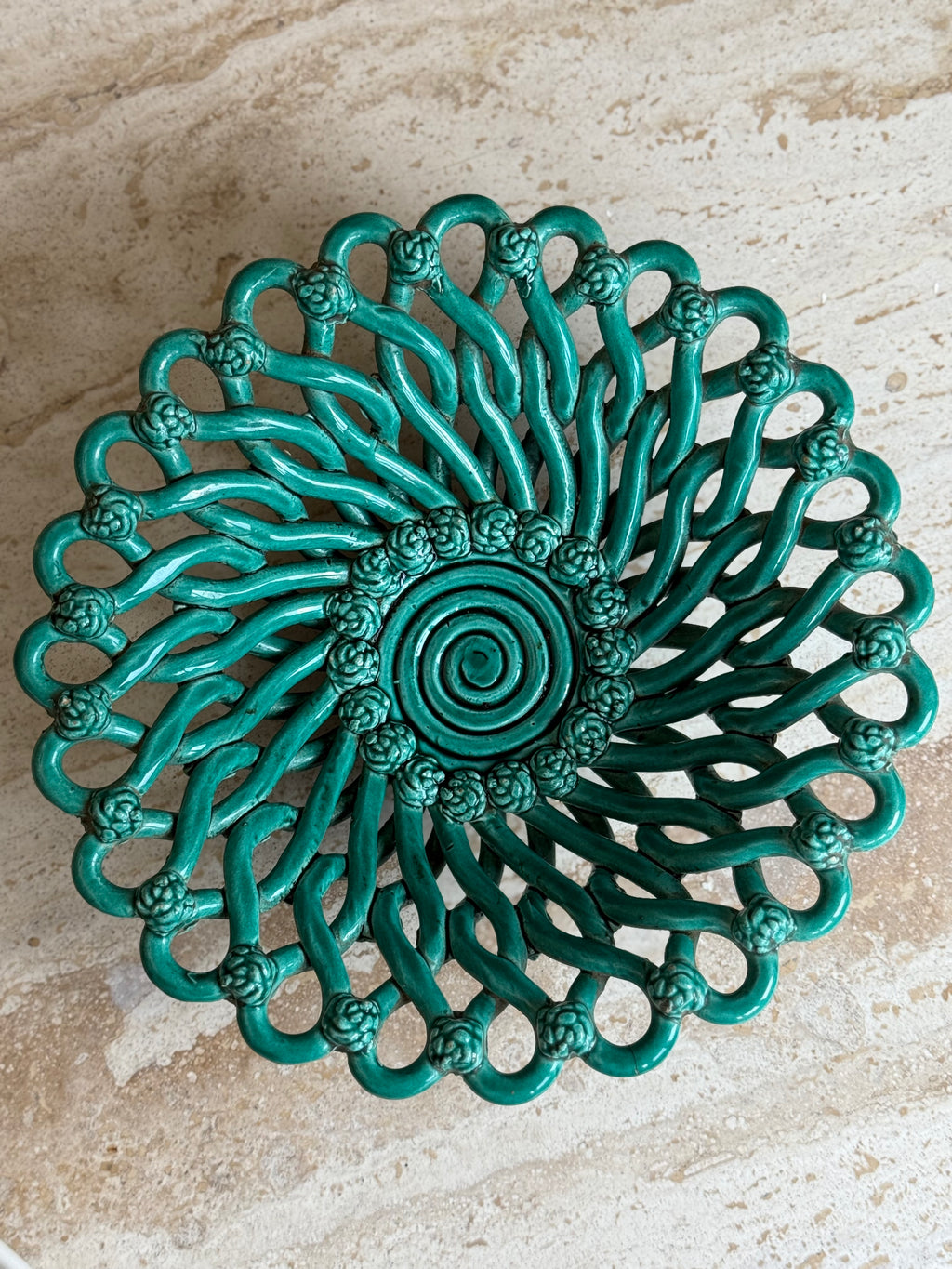 Basket weave French vintage round handmade ceramic dish