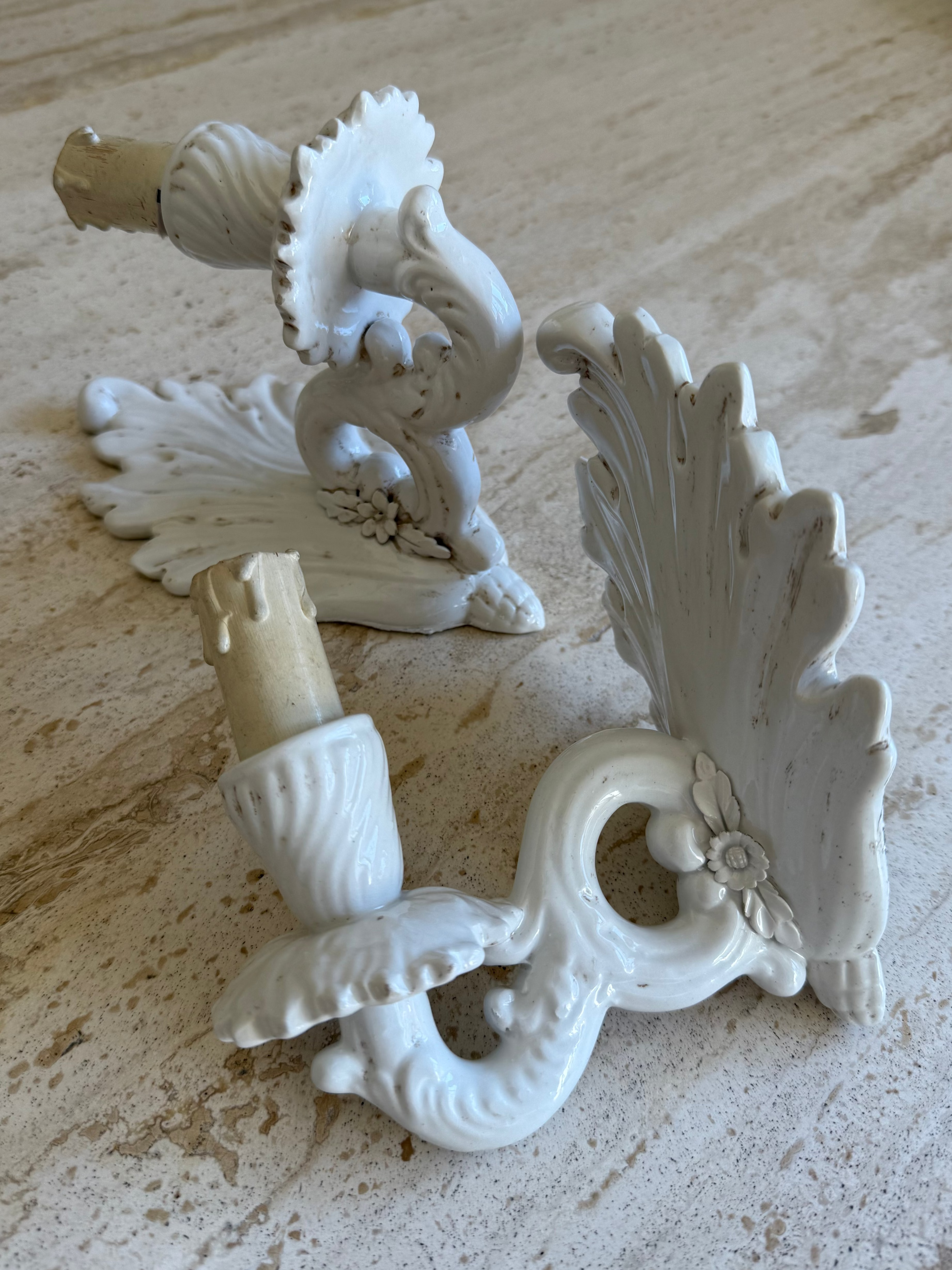 Antique candlestick and ceramic sconces Italian