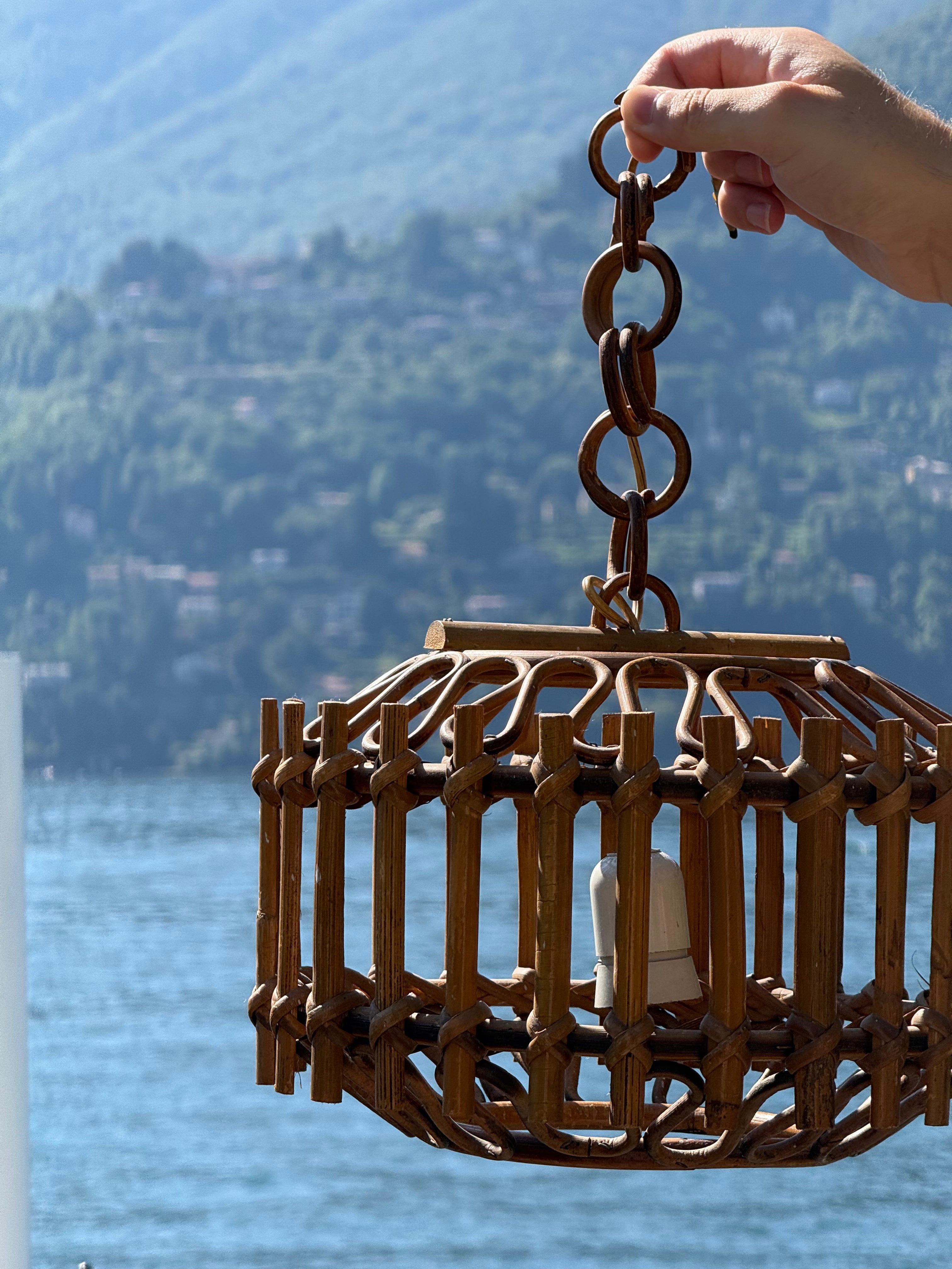 close up of rattan pendant light 