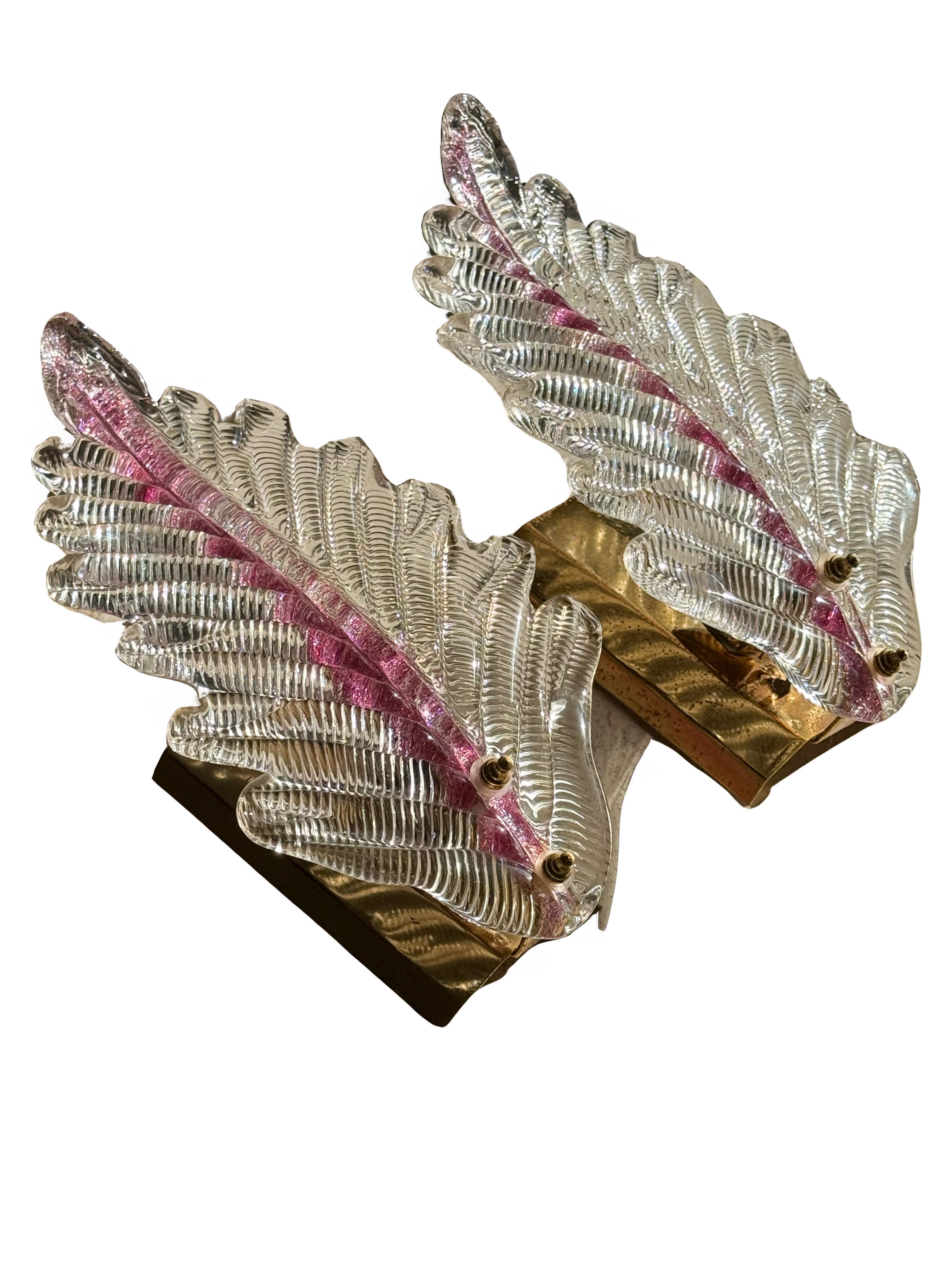 Pair of Murano Petal Clear and Pink Barovier Wall Lights