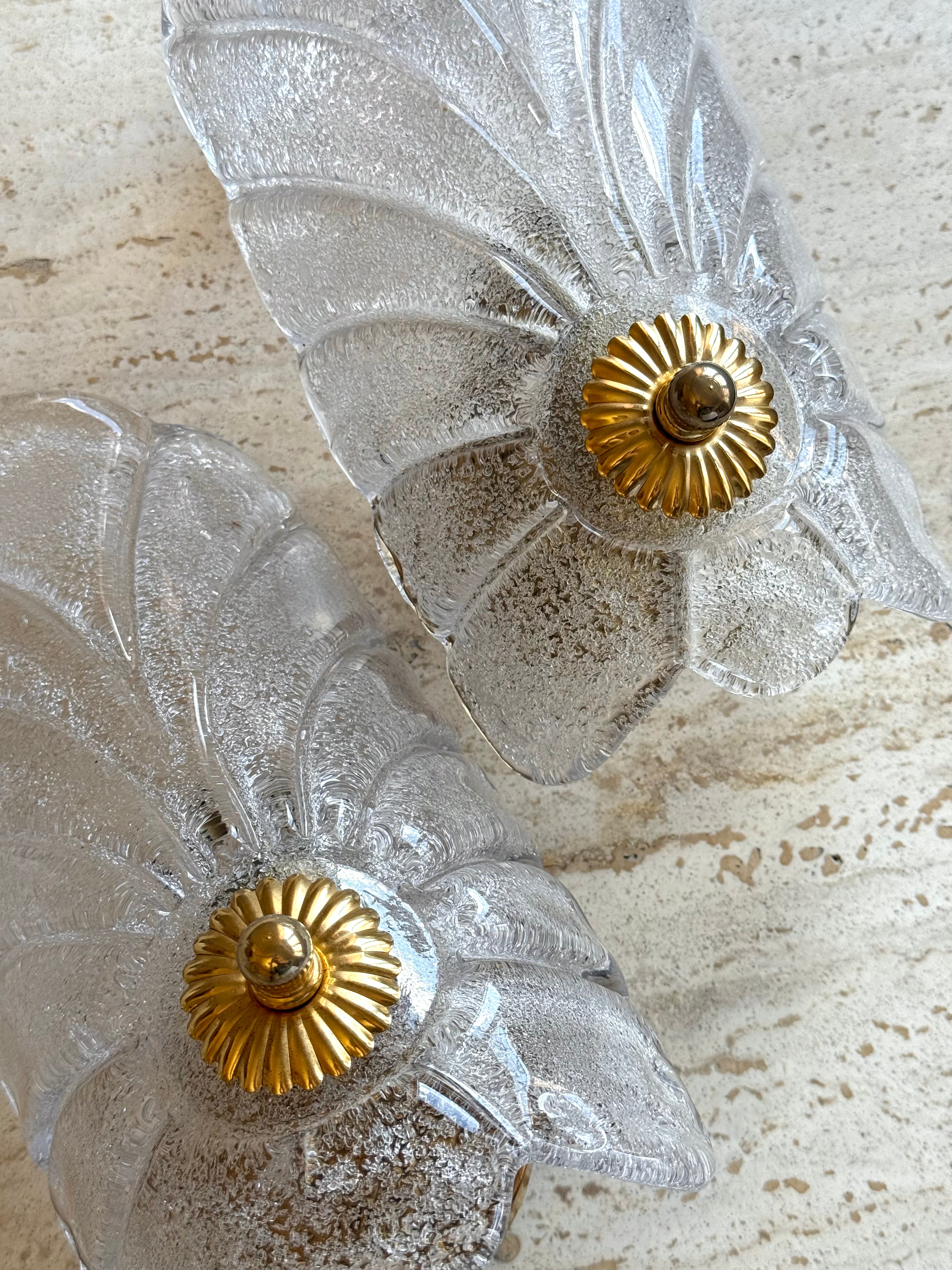 Starburst brass centre murano sconce pair