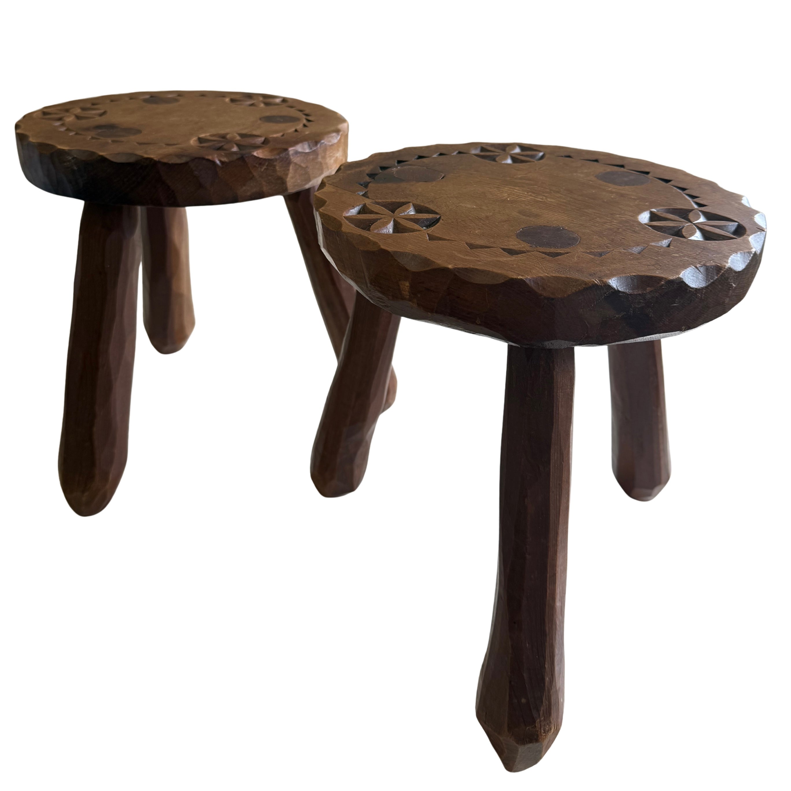 Brutalist Carved French Tabouret Stool