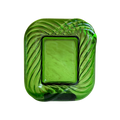 A square green glass picture frame with a thick, thickened center and a swirled, ribbed border, shown on a plain white background.