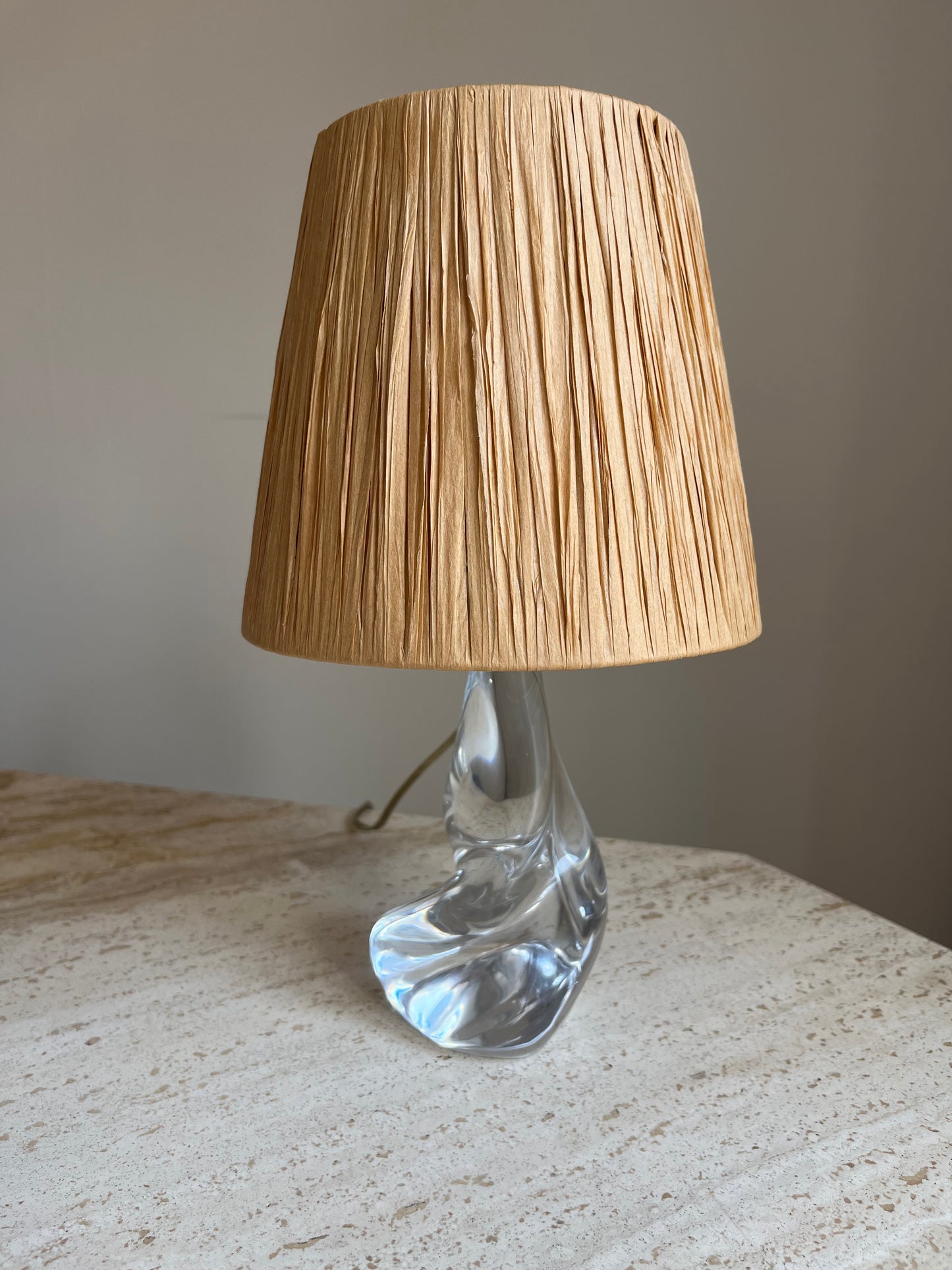 French 1960's Crystal Lamp with Raffia Shade