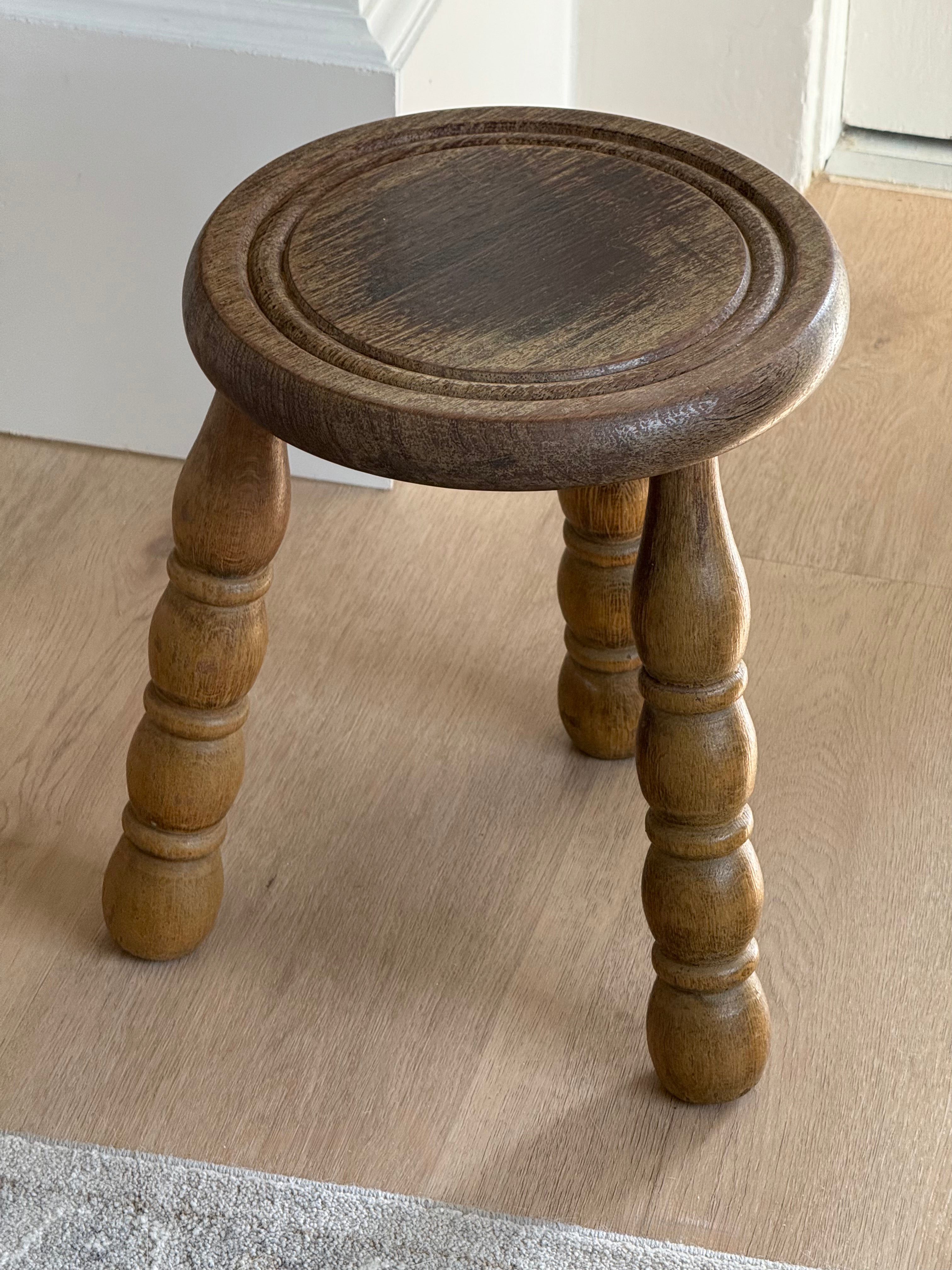 Vintage French Tabouret Light Brown Worn 