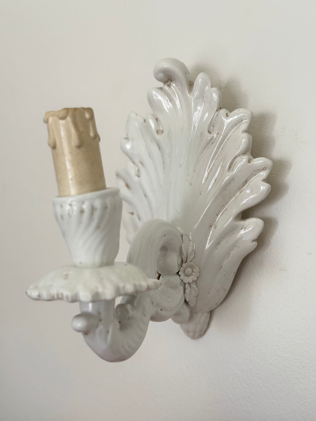Vintage Italian Ceramic Sconces (Pair Available) Flower details 