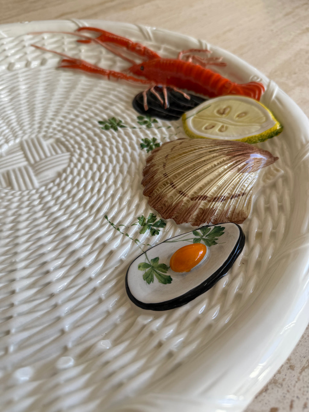 Italian Hand Painted Seafood Oyster Large Serving Plate 