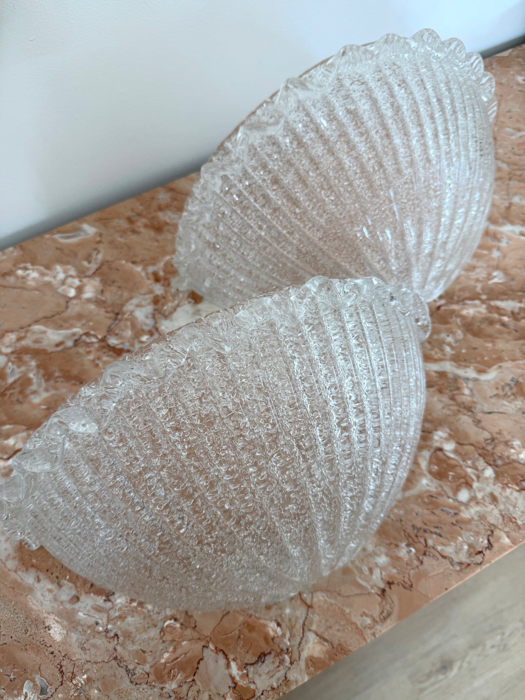 Pair of 1970's murano glass wall lights half circle large translucent 