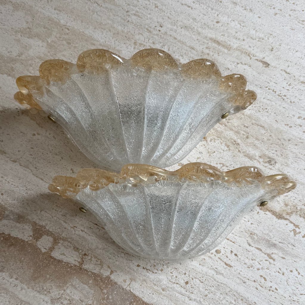 Vintage Murano Scalloped Sconce Pair on a travertine table