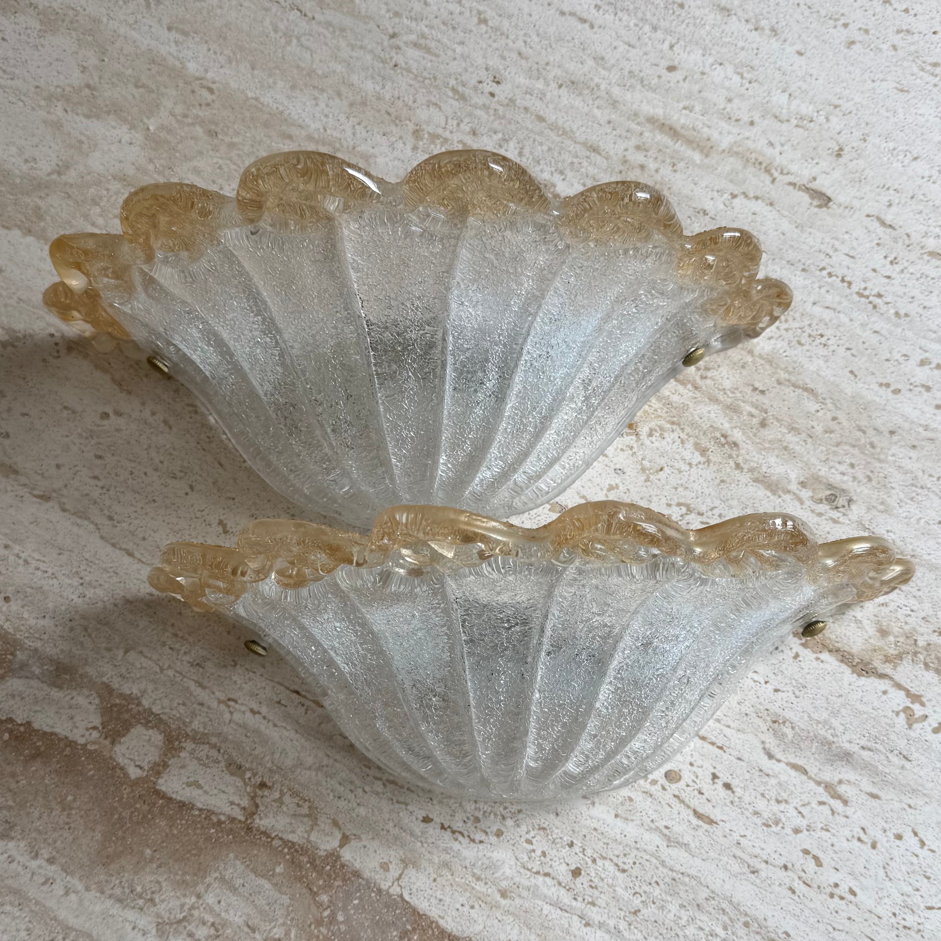 Vintage Murano Scalloped Sconce Pair on a travertine table