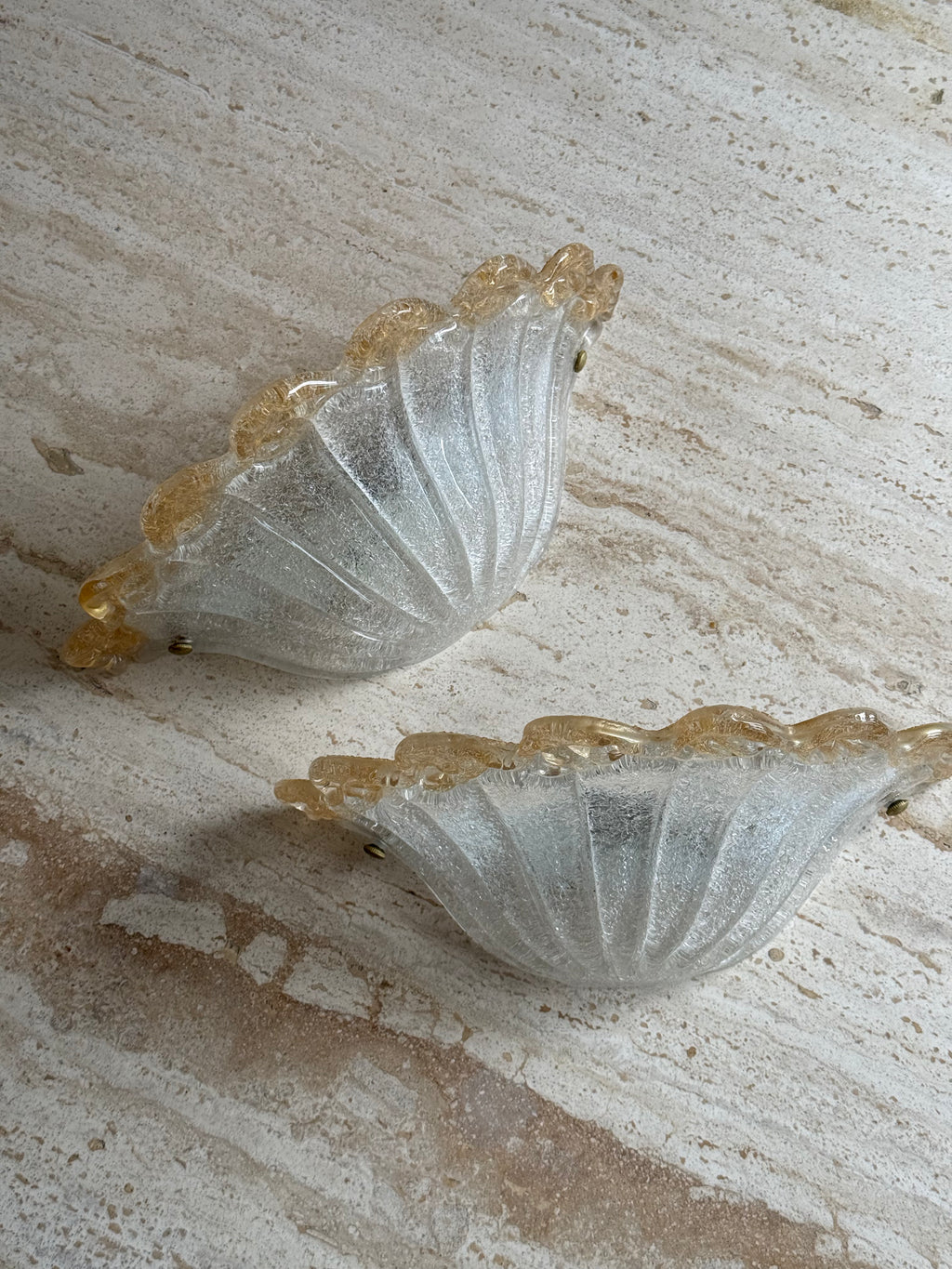 Vintage Murano gold Scalloped trim Sconce Pair by barovier e toso