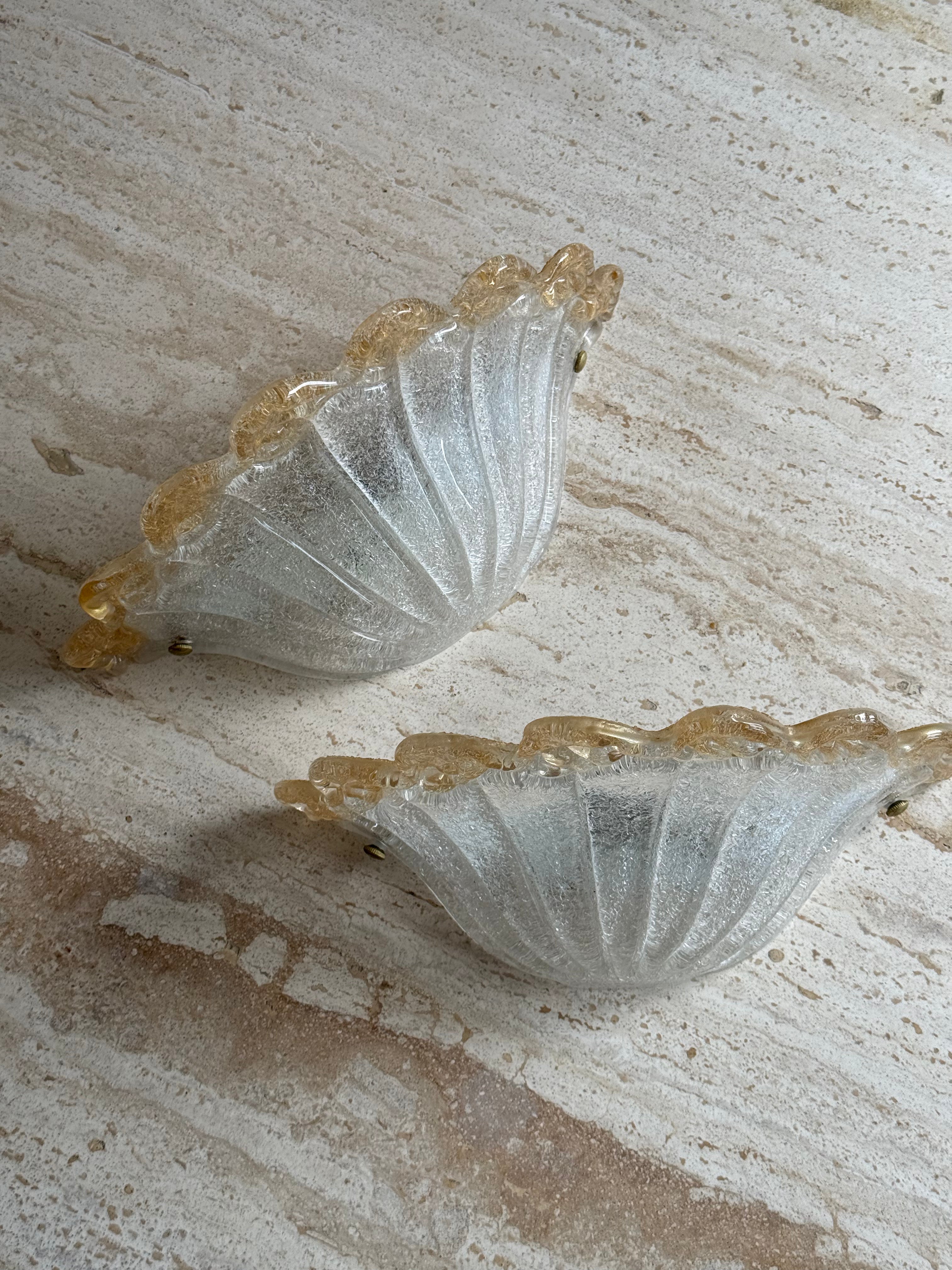 Vintage Murano gold Scalloped trim Sconce Pair by barovier e toso