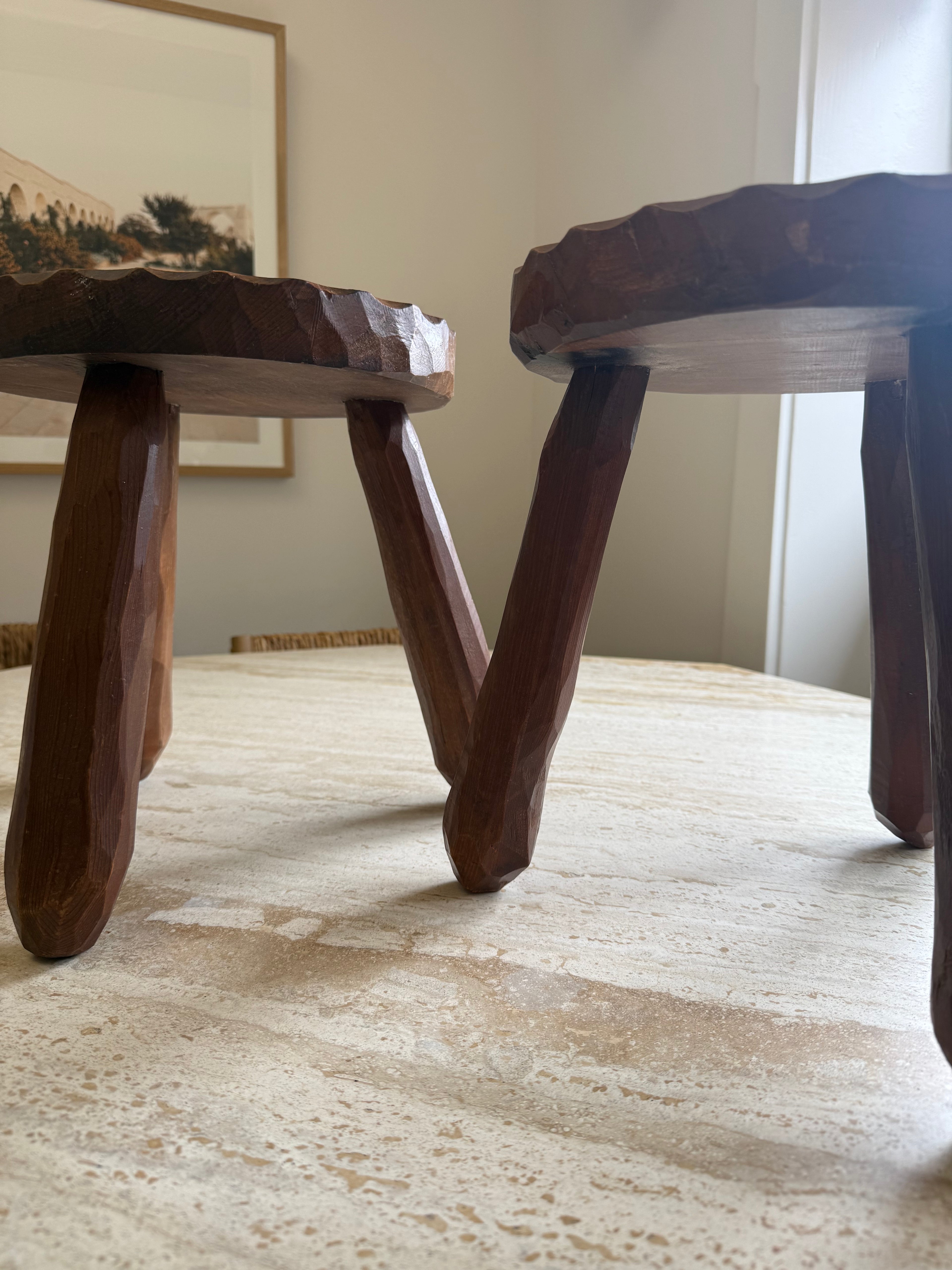 Brutalist Carved French Tabouret Stool