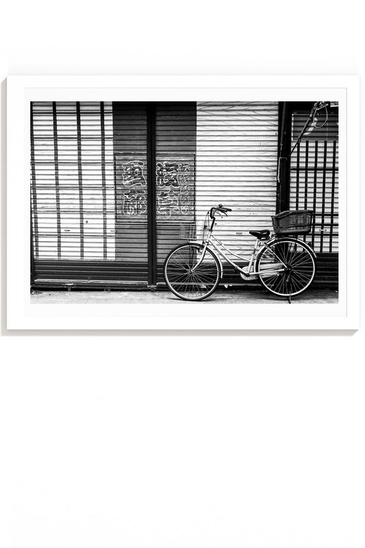 Picking up Karaage- B&W urban bike Japan Carla & Joel Photography Print