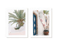 Greek Island Palm Print Pair - Mykonos Santorini Wall Art by Carla & Joel